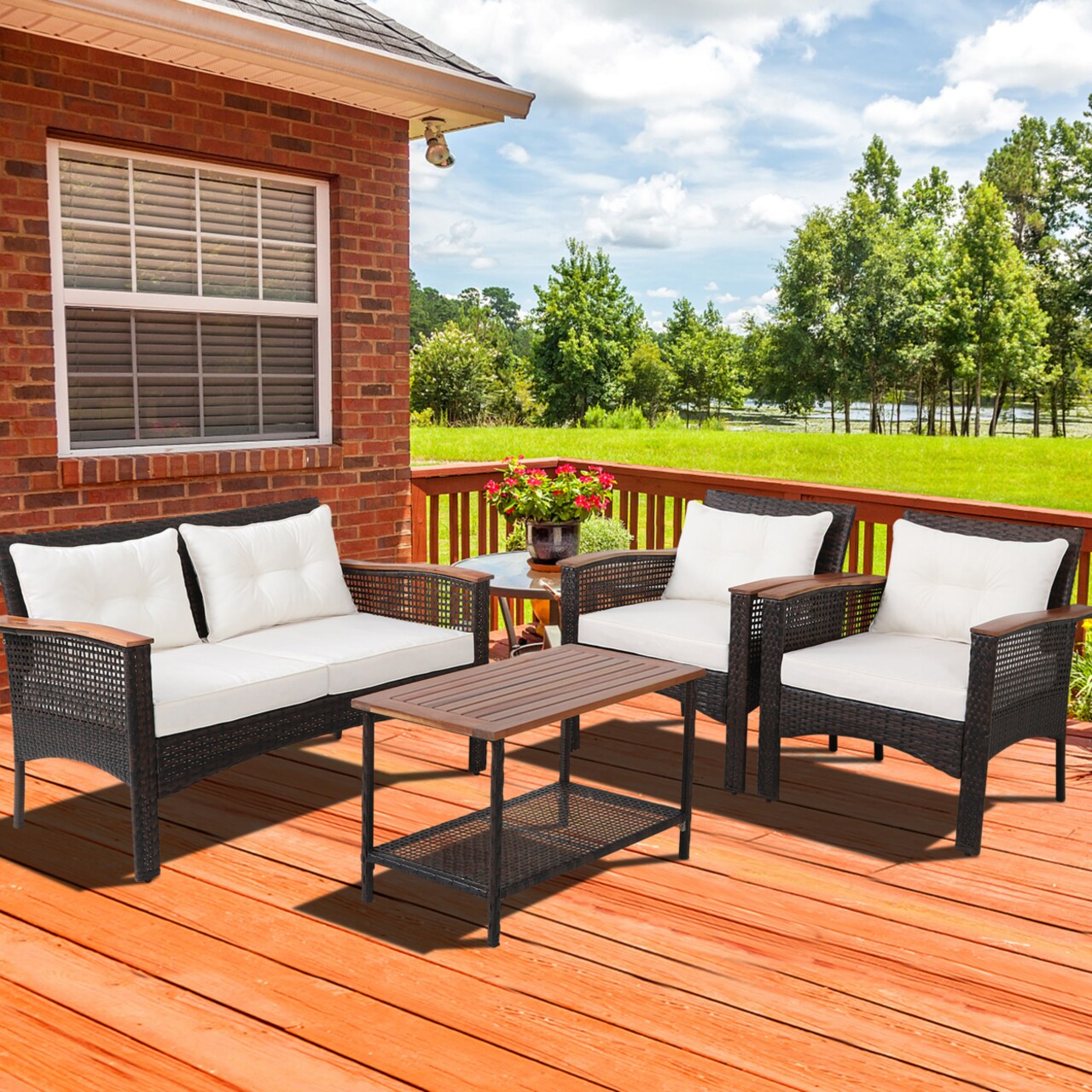 Gymax 4 piece rattan deals
